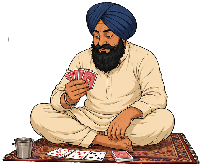 Gurbax, holding his cards.
